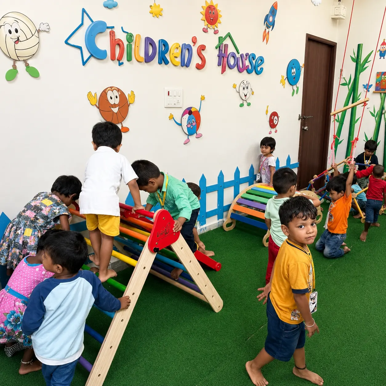 Children playing with climbing frames